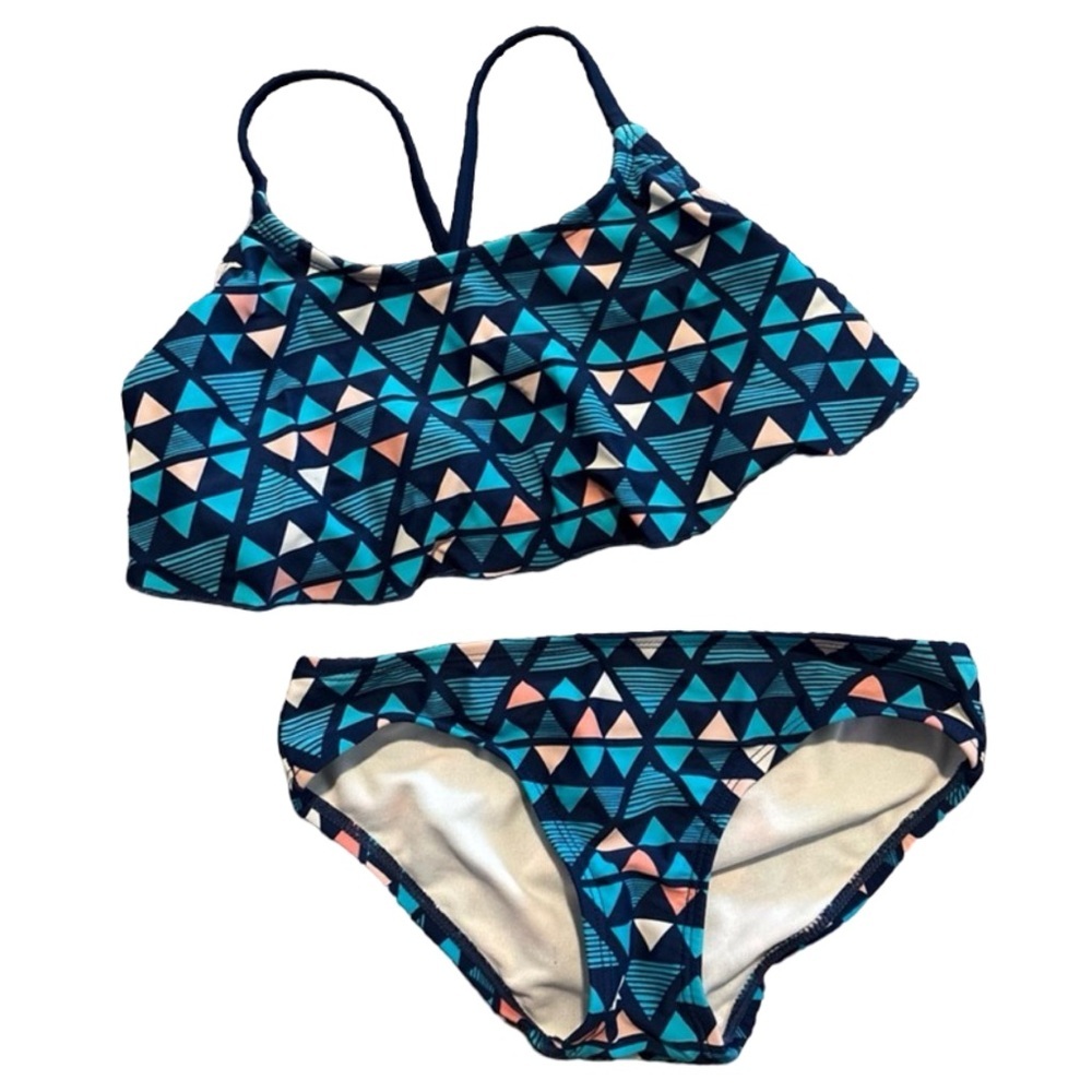 Kanu Surf Tankini Bikini -Blue and Pink Triangles Design Girl’s Size 5